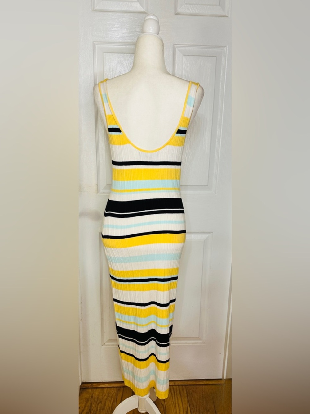 Banana Republic Dress Yellow Black White Stripe Pencil Sweater Dress Size Small - Picture 5 of 9